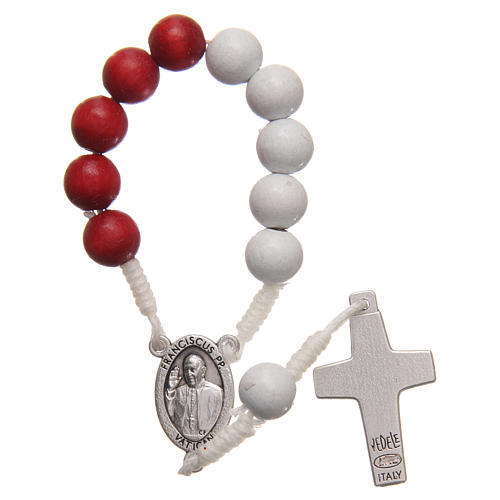 STOCK Rosary decade in red and white wood with Jubilee of Mercy symbol 2