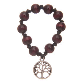Decina rosario con grani in legno e albero della vita