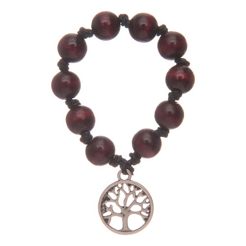 Decina rosario con grani in legno e albero della vita 1