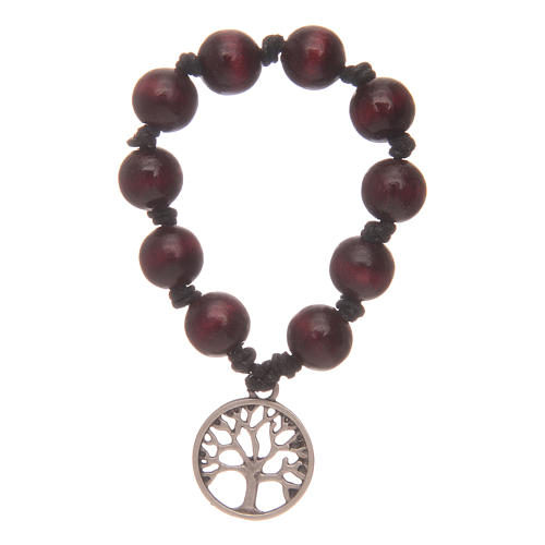 Decina rosario con grani in legno e albero della vita 2