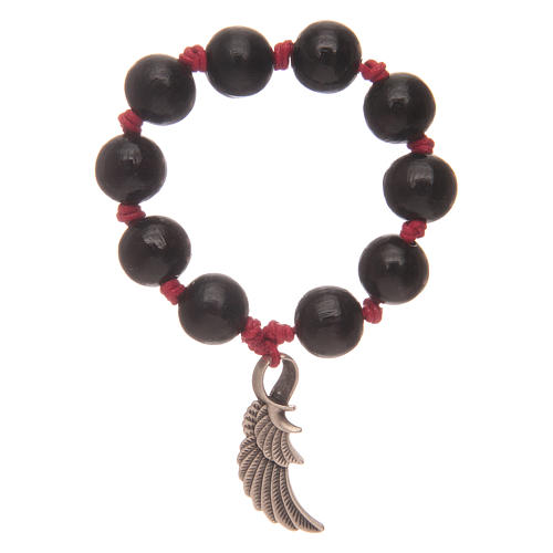 Single decade rosary with black wood grains and angel's wing 2