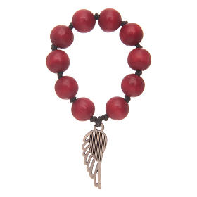 Single decade rosary in red wood with angel's wing