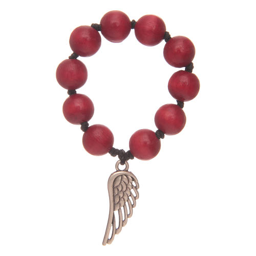 Single decade rosary in red wood with angel's wing 1