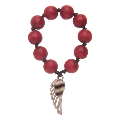 Single decade rosary in red wood with angel's wing 2