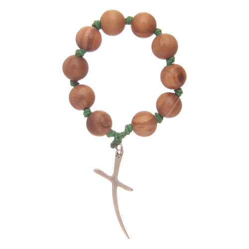 Single decade rosary in olive wood with cross 2