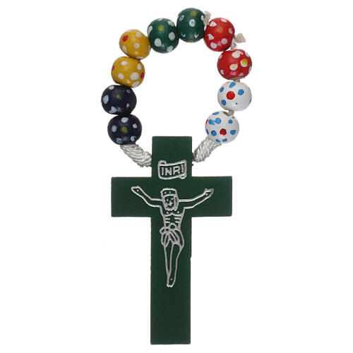 Wood single decade missionary rosary with satin string, 7 mm diameter, flowers 1