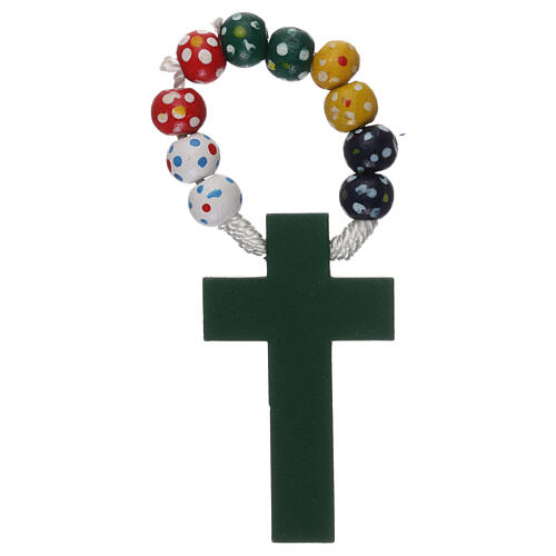 Wood single decade missionary rosary with satin string, 7 mm diameter, flowers 2
