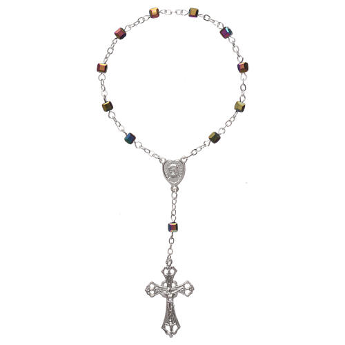 Crystal single decade rosary, cubic beads, Aurora Borealis finish 1