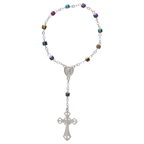 Crystal single decade rosary, cubic beads, Aurora Borealis finish 2