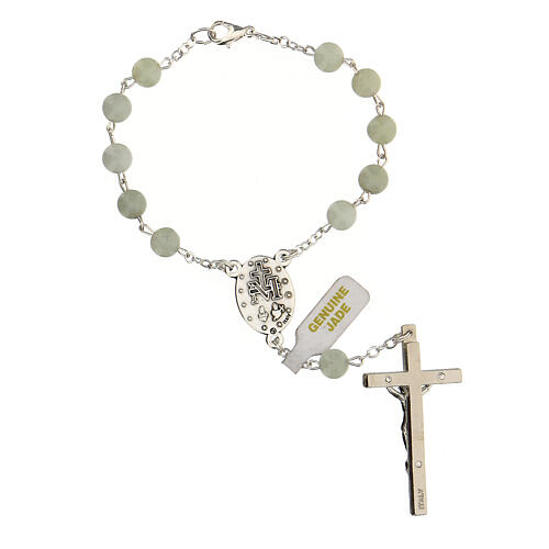 Armband Rosenkranz mit 10 grünen Perlen aus Jade mit Kreuz, 6 mm 2