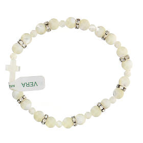 Single decade rosary bracelet with white mother-of-pearl beads 7x7 mm
