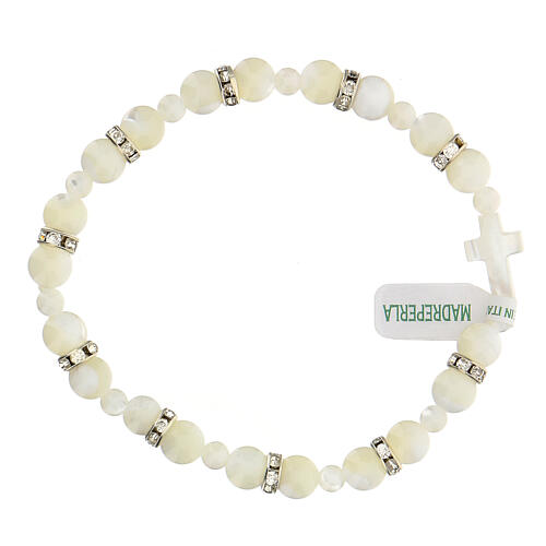 Single decade rosary bracelet with white mother-of-pearl beads 7x7 mm 1