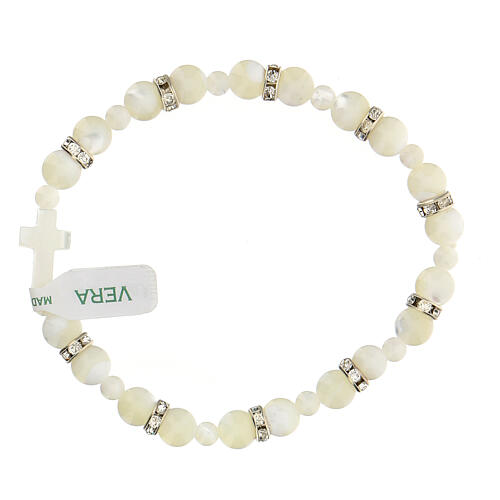 Single decade rosary bracelet with white mother-of-pearl beads 7x7 mm 2