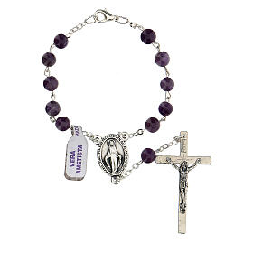 Armband Rosenkranz mit 10 violetten Perlen aus Amethyst mit Kreuz, 6 mm