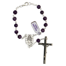 Armband Rosenkranz mit 10 violetten Perlen aus Amethyst mit Kreuz, 6 mm