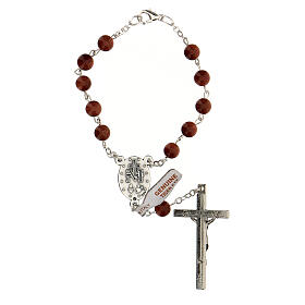Armband Rosenkranz mit 10 roten Perlen aus Sonnenstein mit Kreuz, 6 mm