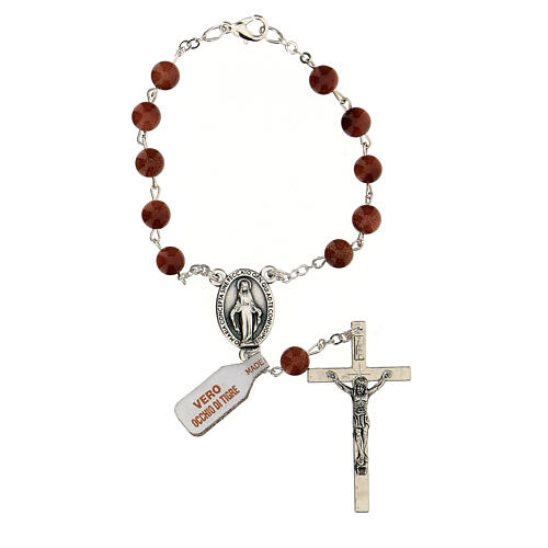 One decade rosary in sun stone 6 mm beads with cross 1