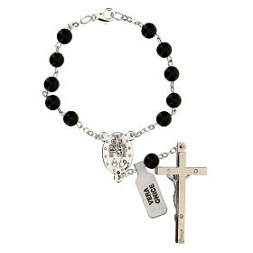 Armband Rosenkranz mit 10 schwarzen Perlen aus Onyx mit Kreuz, 6 mm