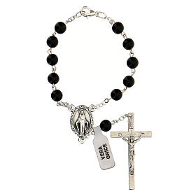 Single decade rosary of real onyx 6 mm with cross and medal