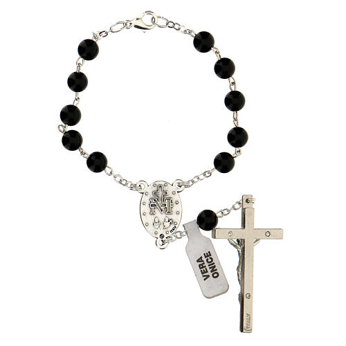 Single decade rosary of real onyx 6 mm with cross and medal 2