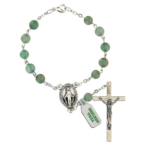 Armband Rosenkranz mit 10 grünen Perlen aus Aventurin mit Kreuz, 6 mm 1