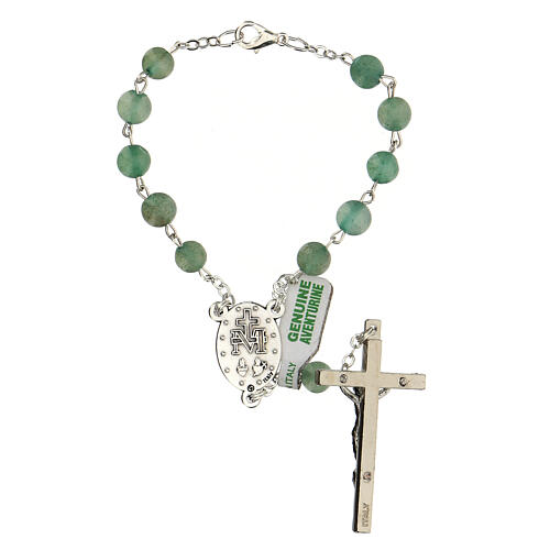 Armband Rosenkranz mit 10 grünen Perlen aus Aventurin mit Kreuz, 6 mm 2