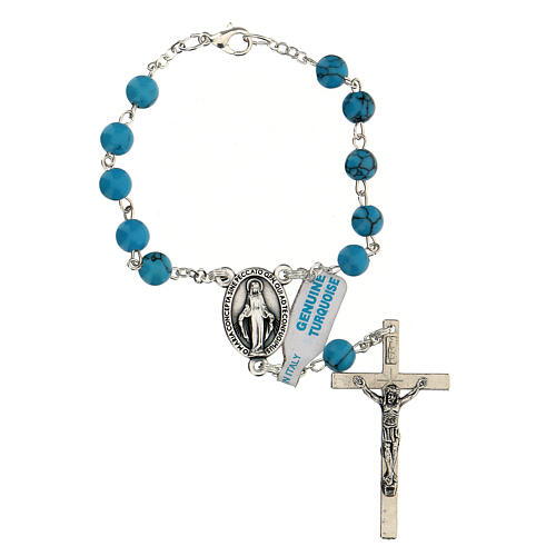 Single decade rosary with real turquoise beads 6 mm and Miraculous Medal 1