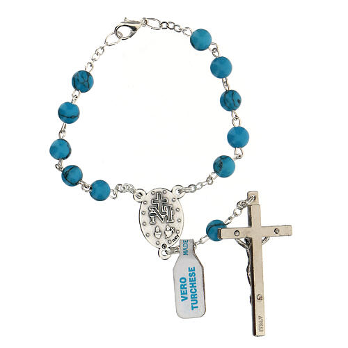 Decade rosary with real turquoise 6 mm beads Mary medal 2