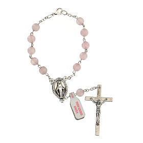 Armband Rosenkranz mit 10 rosafarbenem Perlen aus Quartz mit Kreuz, 6 mm