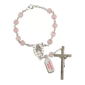 Armband Rosenkranz mit 10 rosafarbenem Perlen aus Quartz mit Kreuz, 6 mm