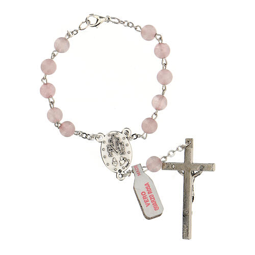 Armband Rosenkranz mit 10 rosafarbenem Perlen aus Quartz mit Kreuz, 6 mm 2