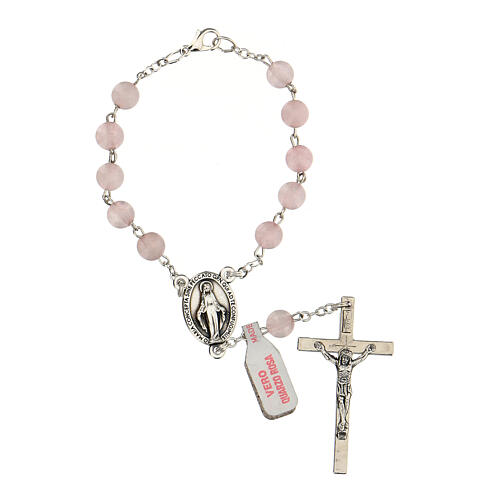 Single decade rosary with real pink quartz round beads 6 mm 1