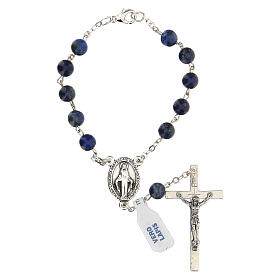 Armband Rosenkranz mit 10 blauen Perlen aus Lapislazuli mit Kreuz, 6 mm