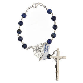 Armband Rosenkranz mit 10 blauen Perlen aus Lapislazuli mit Kreuz, 6 mm