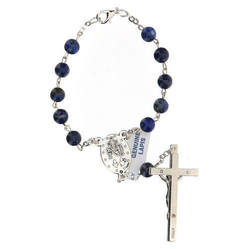 Armband Rosenkranz mit 10 blauen Perlen aus Lapislazuli mit Kreuz, 6 mm 2