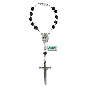 Armband Rosenkranz mit 10 dunkelgrünen Perlen aus Malachit mit Kreuz, 6 mm