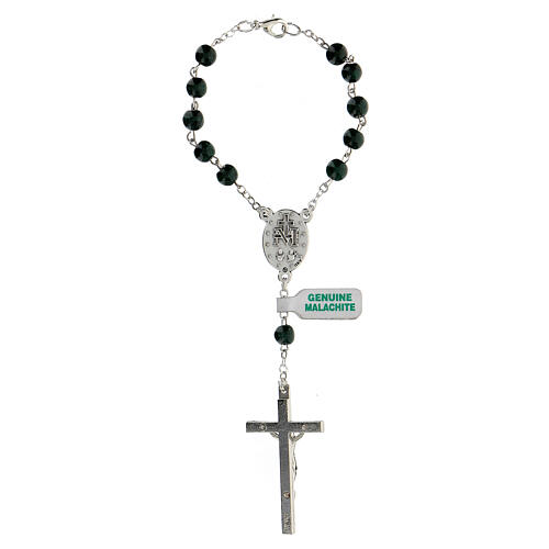 Armband Rosenkranz mit 10 dunkelgrünen Perlen aus Malachit mit Kreuz, 6 mm 2
