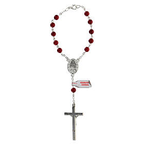 Armband Rosenkranz mit 10 roten Perlen aus Korallenpaste mit Kreuz, 6 mm