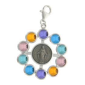 Single decade rosary pendant, 925 silver and multicolour siamite beads 6 mm