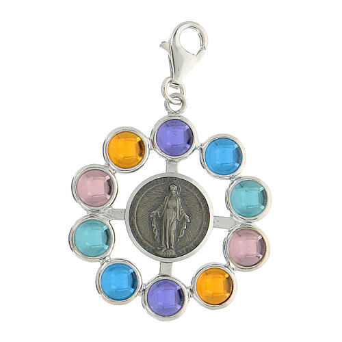Single decade rosary pendant, 925 silver and multicolour siamite beads 6 mm 1