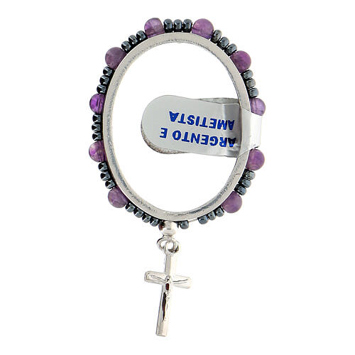 Turning single decade rosary, 925 silver and 4 mm amethyst beads 1