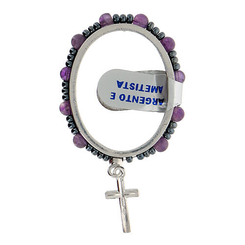 Turning single decade rosary, 925 silver and 4 mm amethyst beads 2