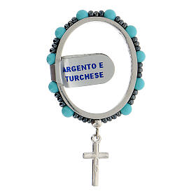 Turning single decade rosary, 925 silver and 4 mm turquoise beads