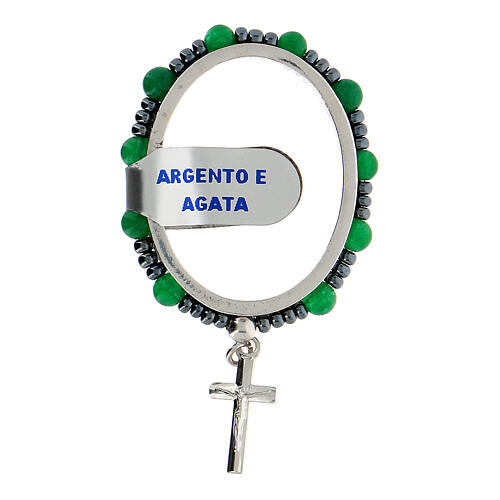 Turning single decade rosary, 925 silver and 4 mm green agate beads 1
