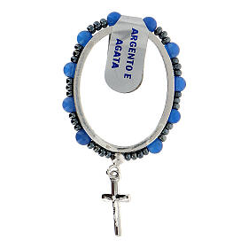 Turning single decade rosary, 925 silver and 4 mm blue agate beads