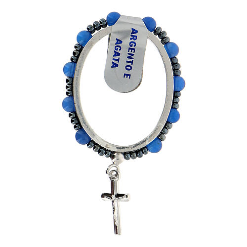 Turning single decade rosary, 925 silver and 4 mm blue agate beads 1