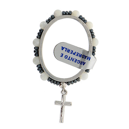 Turning single decade rosary, 925 silver and 4 mm mother-of-pearl beads 1
