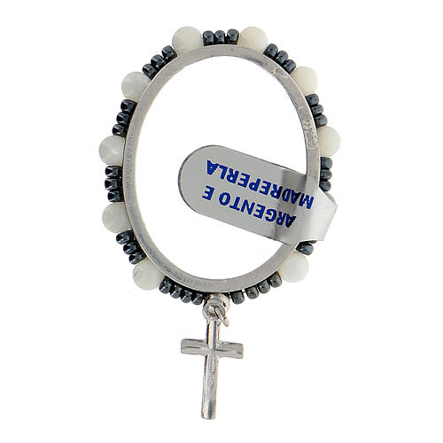 Turning single decade rosary, 925 silver and 4 mm mother-of-pearl beads 2