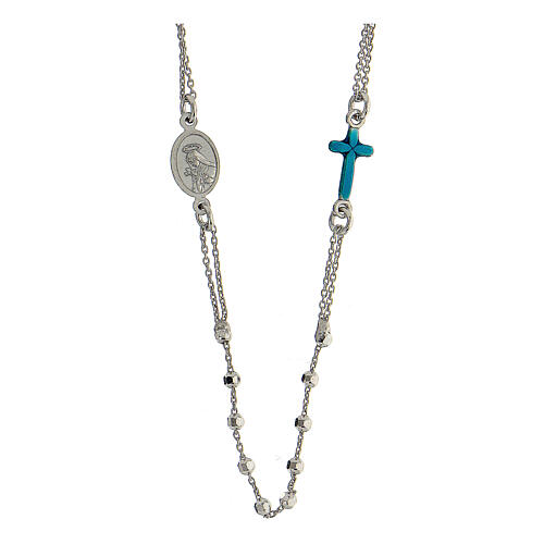 Rosary in 925 silver Our Lady of Miracles blue beads 2 mm 3