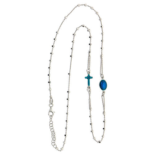 Rosary in 925 silver Our Lady of Miracles blue beads 2 mm 5